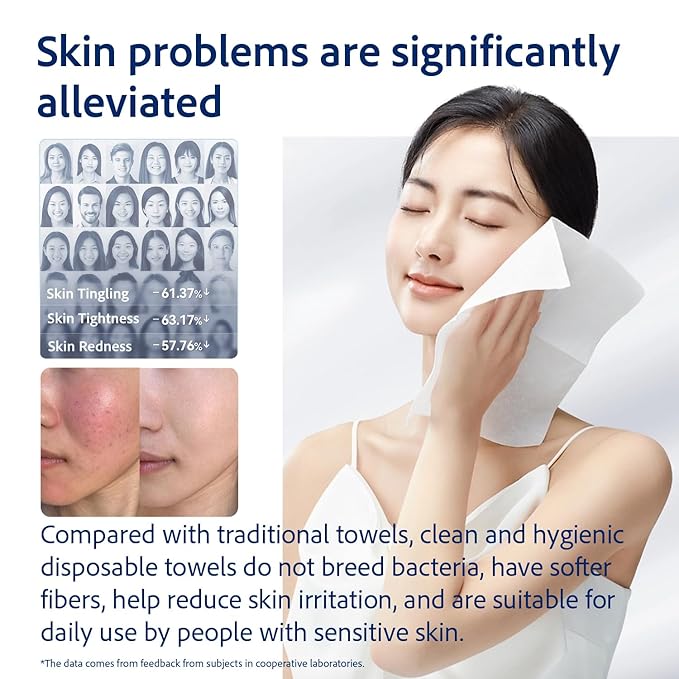 Disposable Face Towels, Disposable Face Towelette, Dry Wipes, Extra Large Size, 100% Natural Fibres, Super-Soft, Extra Absorbent, Makeup Remover, 100% Biodegradable, 50 PCS