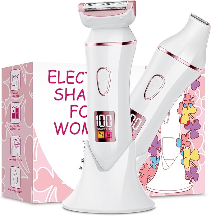 2-in-1 Bikini Trimmer for Women, Gifts for Women, Electric Shaver for Womens, Rechargeable Wet Dry Lady Hair Remover,IPX7 Waterproof, Razor for Legs