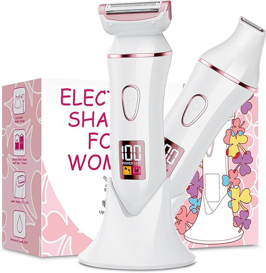 2-in-1 Bikini Trimmer for Women, Gifts for Women, Electric Shaver for Womens, Rechargeable Wet Dry Lady Hair Remover,IPX7 Waterproof, Razor for Legs
