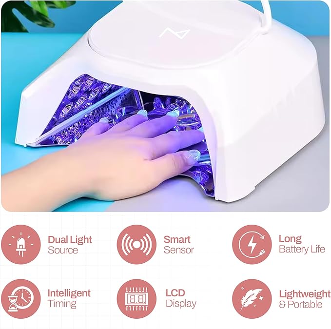 M - GlowPro Professional Hybrid 86W Wireless Rechargeable UV LED Nail Curing Lamp Cordless Nail Dryer for Gel Nails, Manicure, Pedicure (Teal)
