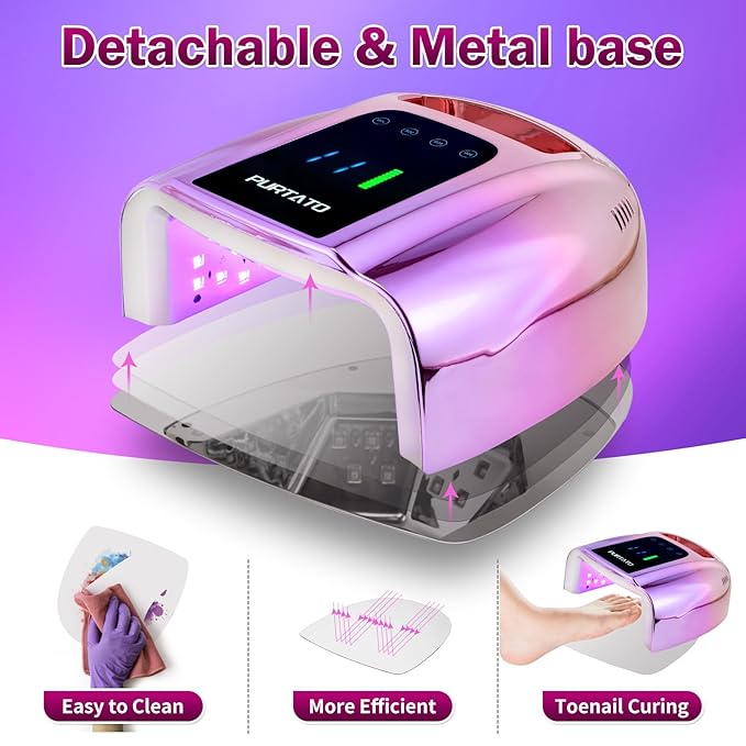 Professional Rechargeable 96W UV LED Portable Cordless UV Light for Nail Lamp Machine with Removable Stainless Steel Bottom,4 Timer Setting and Smart Sensor Nail Dryer (Gradient Purple)