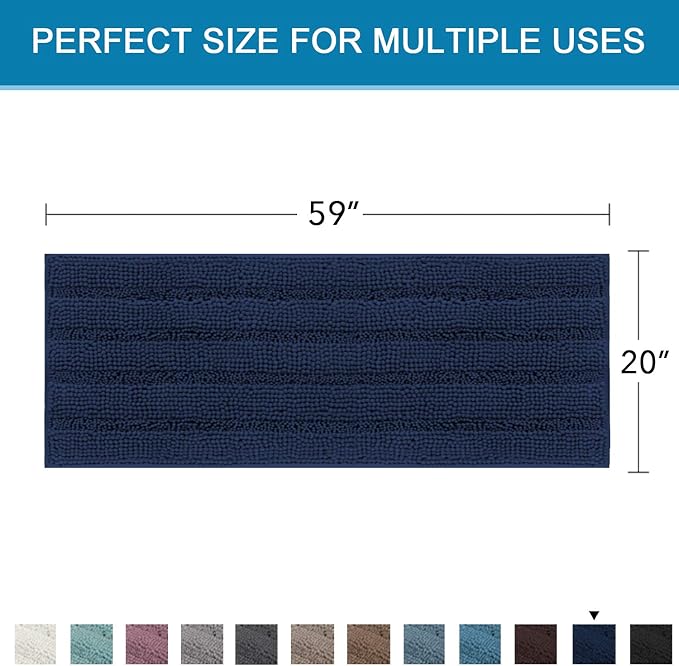 H.VERSAILTEX Bathroom Rugs Bath Mat Runner Rug Non Slip Kitchen Rug Extra Long Bath Rug Runners Oversized 59" x 20" Absorbent Washable Dry Fast Plush Area Rug for Bathroom/Bedroom - Navy