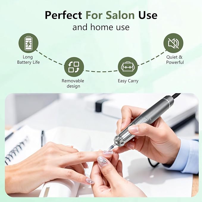 BETE Professional Nail Drill, 40000 RPM Cordless Electric Nail File Kit with 6 Bits, Rechargeable Efile for Acrylic Gel Nails Polishing, Manicure Tools for Salon Home Use, Black