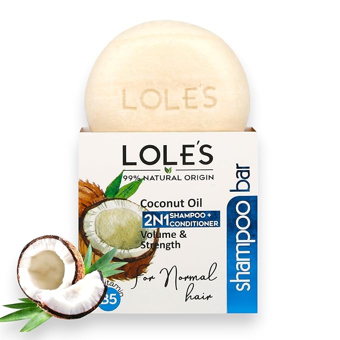 LOLE'S Shampoo Bar and Conditioner, 2in1 with Coconut Oil for Normal Hair, Volume & Strength, 99% Natural Origin, Sustainably Sourced, 3.5Oz