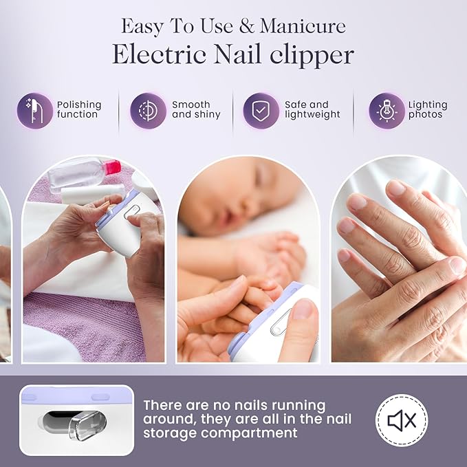 Electric Nail Clipper,2-in-1 Automatic Nail Clipper,Electric Nail Grinder,40DB Baby Nail Trimmer,LED Light ElectricNail Trimmer for Baby,Kids,Adults,Seniors,Manicure Set,BabyNail Kit Portable White
