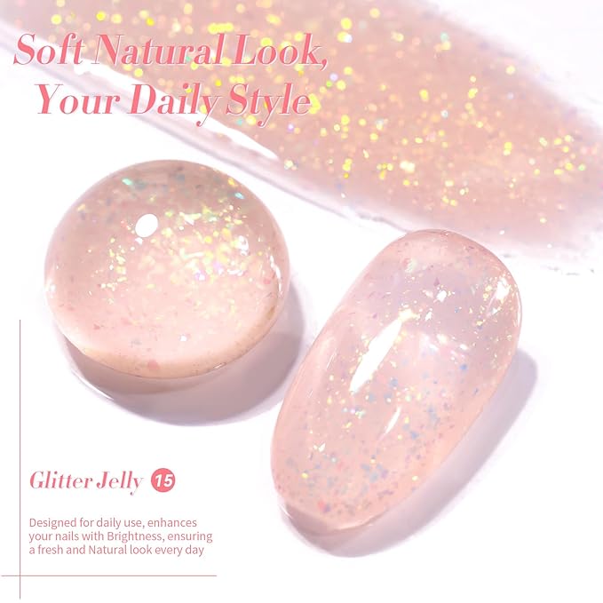 BORN PRETTY Jelly Glitter Gel Nail Polish Shimmer Nude Gel Polish Translucent Sheer Milky Gel Polish Nail Art Manicure Salon DIY at Home