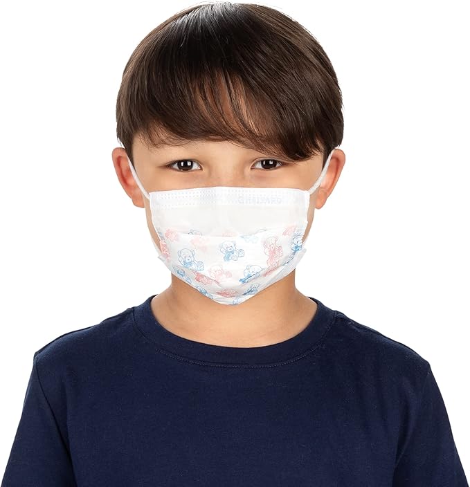 HALYARD Disposable Child's Face Mask with SO SOFT Earloops, Pleat-Style, Teddy Bear, 47359