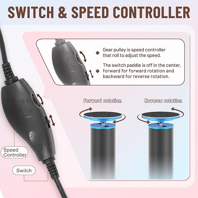 Dermawave Electric Foot File Callus Remover for Feet, Professional Foot Scrubber Sander Grinder for Dead Skin Cracked Heel, Pedicure Tool with 60 Sandpaper Discs for Men & Women