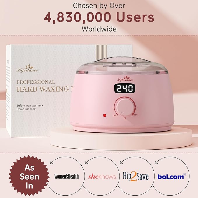 Lifestance Waxing Kit for Women & Men - Pink L3 Digital Warmer, Silicone Wax Pot Liner, Hair Removal Kit with 14.1oz Hard Wax Beads & Oil Spray, Professional for Home Brazilian Bikini Face Leg Body