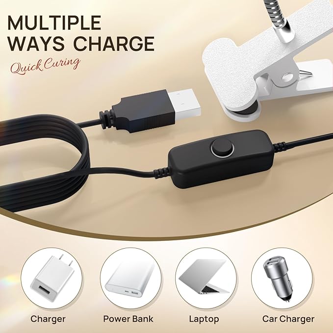 AORAEM U V Nail Lamp - Sliver 3W U V Light for Nails 35NM U V LED Nail Lamp with Gooseneck and Clamp for Gel Nails (AA-Silver)