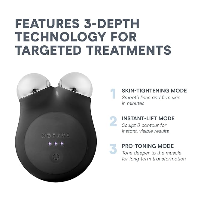 NuFACE MINI+ Microcurrent Facial Device Kit - FDA Cleared Face Sculpting & Skin Tightening Device to Contour, Lift & Tone + Microcurrent Gel Activator & Silk Creme - Midnight Black