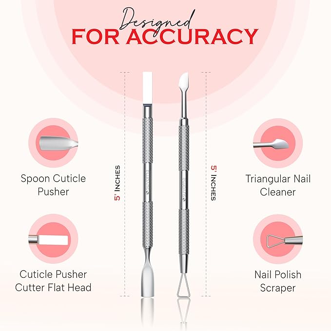 Suvorna Cuticle Nippers with Cuticle Pusher, Nail Scraper and Gel Remover – Professional Stainless Steel Cuticle Trimmer Set for Manicure - Cuticle Set for Fingernails and Dead Skin (Silver, 3 PCS)