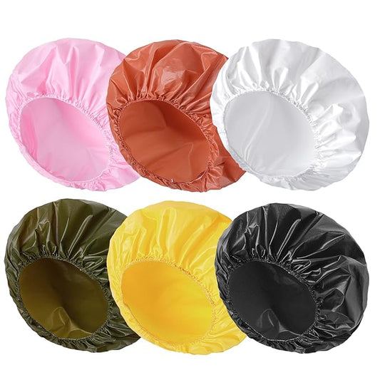 6 PCS Shower Caps for Women, Double Side Waterproof Shower Cap, Reusable Elastic Bath Caps for Shower, EVA Bathing Shower Caps, Bath Hair Caps - Black White Pink Yellow Brick Red Dark Green
