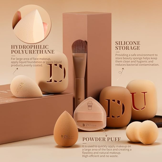 DUcare 21pcs Christmas Makeup Gift Set,with 14Pcs Makeup Brush set 3pcs Makeup Sponges 3pcs Sponge Holder 1pc Powder Puff for Foundation Blending Powder Blush Eyeshadows