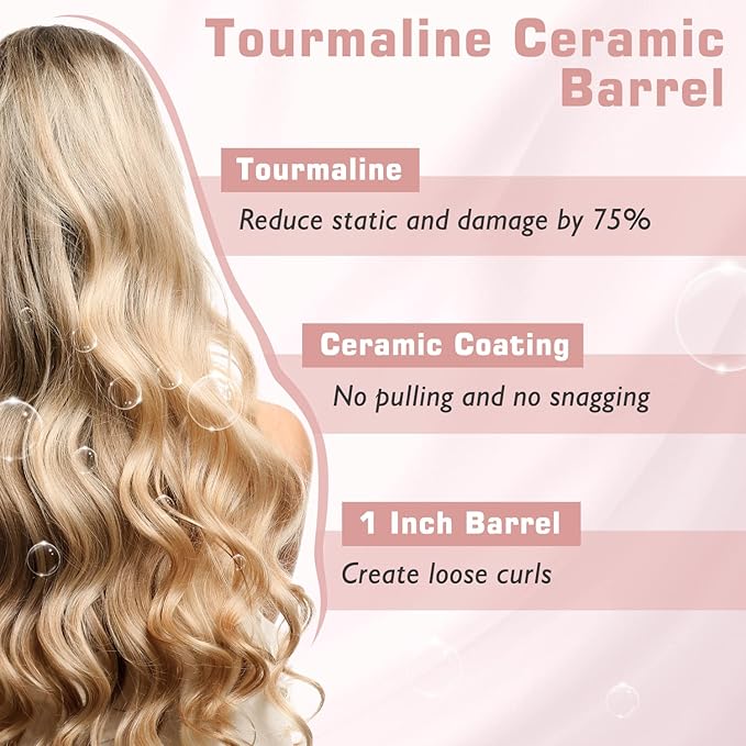 1 Inch Curling Iron, Dual Voltage Hair Curling Iron Heat up to 450°F, Professiona Curling Wand Ceramic Tourmaline(Rose Gold)