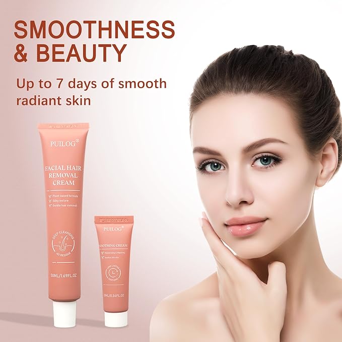 Facial Hair Removal Cream Kit for Women – Depilatory & Post Care Soothing Cream, 4 Min Painless & Flawless Face Hair Remover, Gentle Plant Formula for Sensitive Skin