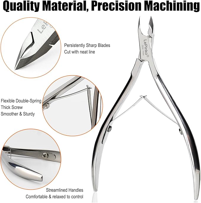 LePinko Professional Cuticle Trimmer kit, Super Sharp Dead Skin Clipper, Labor-saving Cuticula Remover for Fingernail Toenail, Manicure Pedicure Tool for Women Men, Home Salon Use, 5mm Jaw
