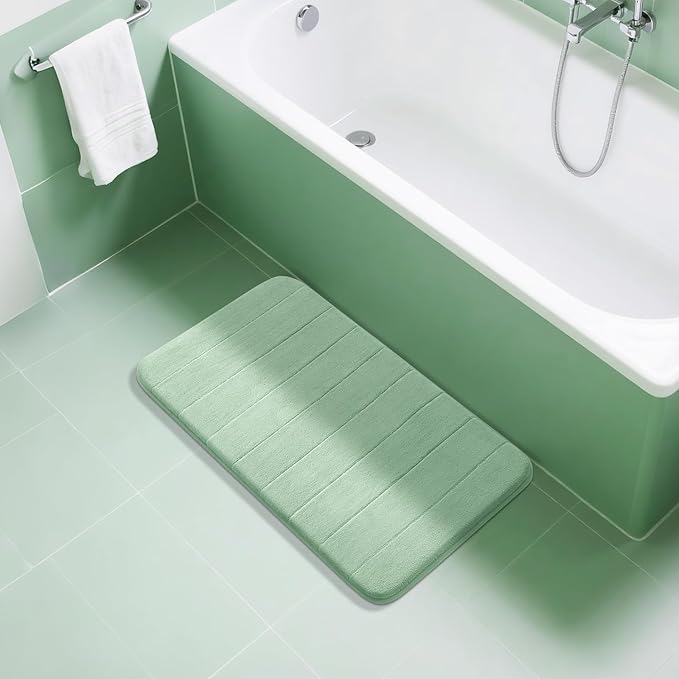 Yimobra Large Bath Mat 36"x24", Super Soft Quick Dry Memory Foam Bathroom Rug, Water Absorbent, Non Slip Backing Machine Washable for Tub Shower, Thick Comfort Support, Pale Green