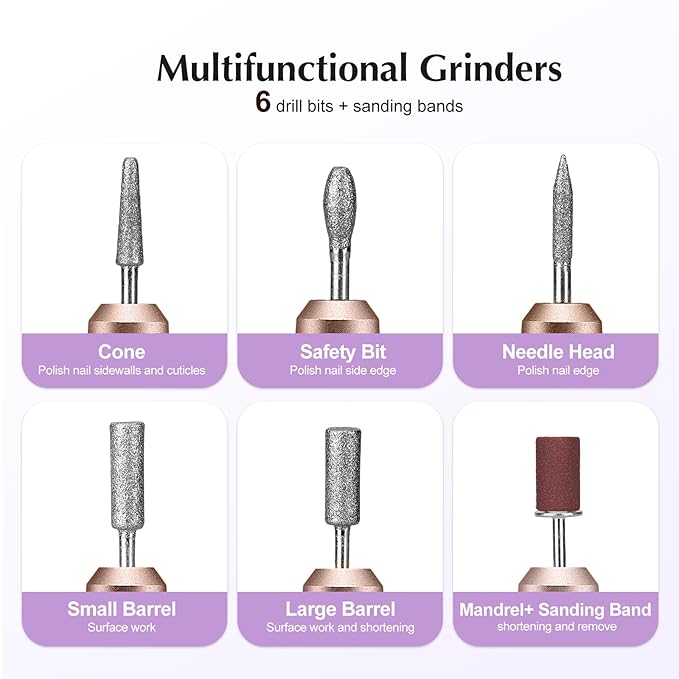COSLUS Electric Nail Drill File Professional: for Acrylic Gel Dip Powder Nails Portable Nail Machine Kit Manicure Pedicure Tools Polishing Set with Nail Drill Bits Sanding Bands