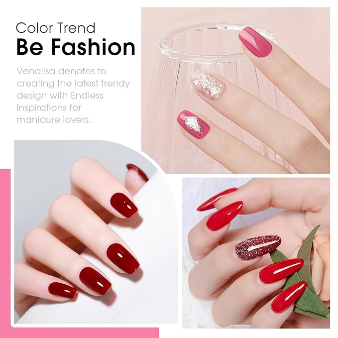 VENALISA Red Gel Nail Polish Set 6 Colors Pink Dark Red Burgundy Red Gel Polish Kit Soak Off UV Gel Salon Nail Art DIY at Home Manicure