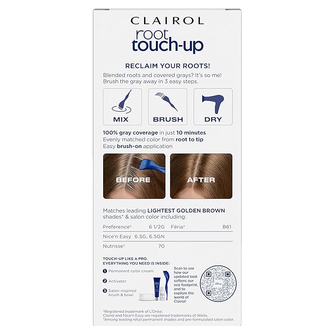 Clairol Root Touch-Up by Nice'n Easy Permanent Hair Dye, 6.5G Lightest Golden Brown Hair Color, Pack of 1