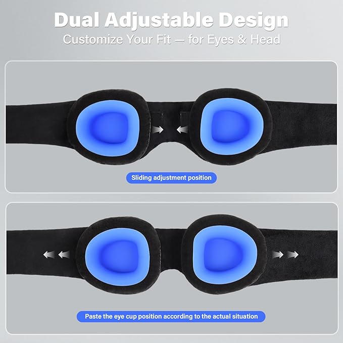 Sleep Mask for Dry Eyes – 100% Blackout Eye Mask & Moisture Goggles – Adjustable Sleeping Mask for Men & Women – Reusable Eye Masks for Sleep, Soft & Comfortable – Great for Travel, Black