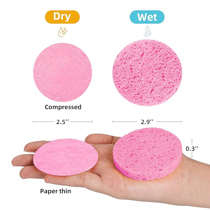 120-Count Compressed Facial Sponges|Kickleen 100% Natural Cellulose Cosmetic Spa Sponges for Daily Facial Cleansing|Makeup And Mask Removal|Exfoliating|Skin Massage|Pore Exfoliation (120 Count (Pink))