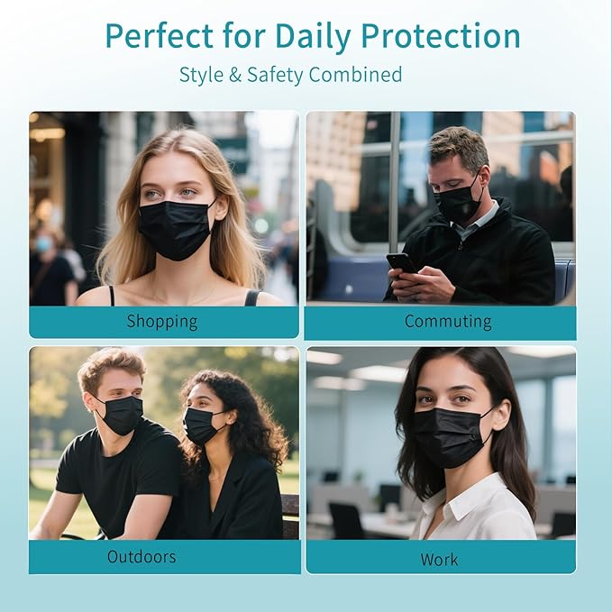 akgk 100Pcs Disposable Face Masks, Black Face Mask, 3 Ply Disposable Mask