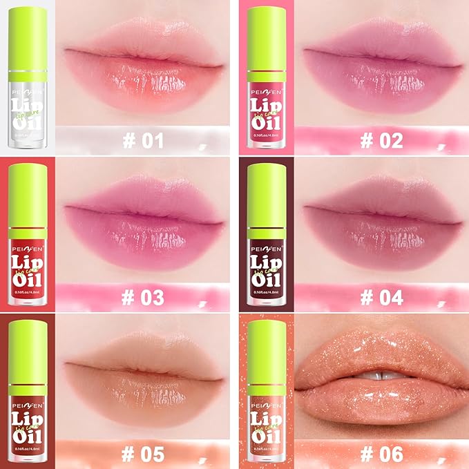 Scarman 6 Colors Lip Oil Lip Glaze,Hydrating Tinted Plumping Lip Gloss,Clear Pink Shiny Glow Reviver Lip Care Oil,Longlasting Non-sticky Transparent Lip Oil for Women (SET A)