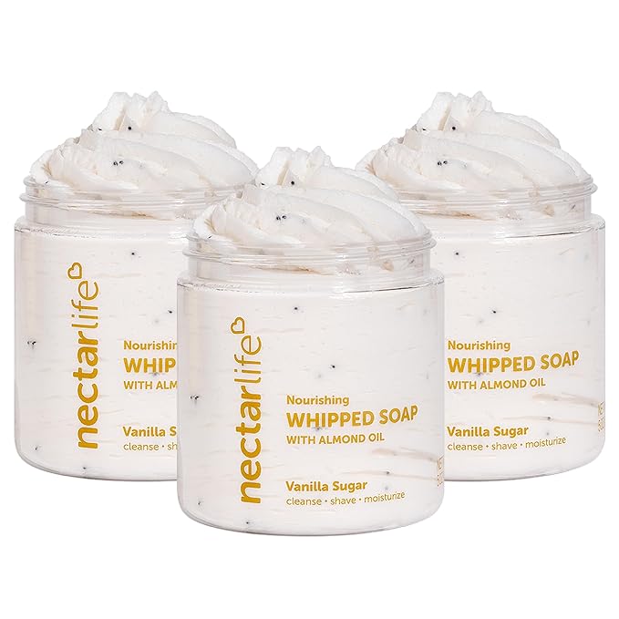 Nectar Life Nourishing Whipped Soap and Shave Butter with Almond Oil, Vanilla Sugar, Set of 3, 5 Oz Each