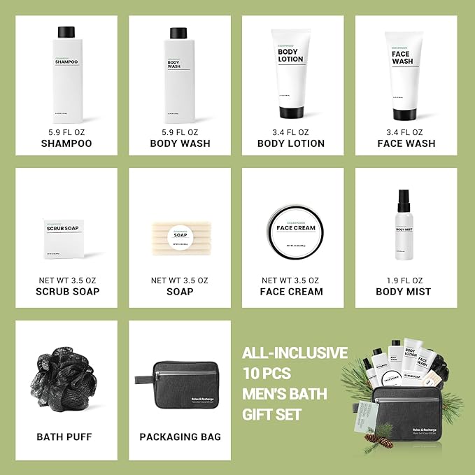 Body & Earth Gifts for Men 10Pcs Full Size Mens Body Wash Sets With Toiletry Bag Perfect Mens Gift for Christmas Birthday Gifts Anniversary Gifts for Men