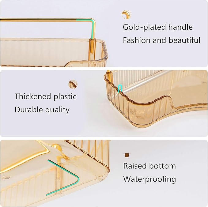 YCIA&DONE Corner Bathroom Counter Organizer, Makeup Organizer for Vanity, Skincare Cosmetic Perfume Tray, Corner Countertop Shelf Rack Storage for Bathroom Kitchen 3 Tiers (Amber Gold)