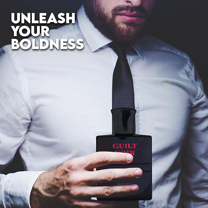 Guilt Noir Black For Men Sensual Woody Fragrance for Men | Long Lasting Cologne Aromatic Scent, Eau de Parfum Natural Spray - Great Holiday Gift, 3.4 Fl Oz/100 Ml