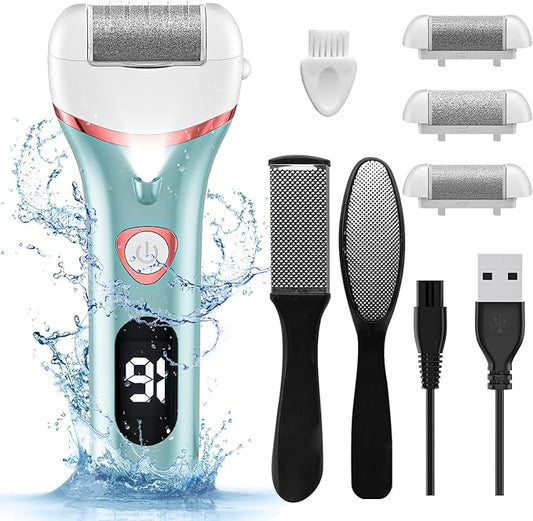 Electric Foot Callus Remover, Rechargeable Portable Electronic Foot File Pedicure Kits, Waterproof Foot Scrubber File, Professional Pedicure Tools, Foot Care for Dead Skin Ideal Gift, 3 Rollers