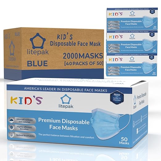 2000pcs Kids Disposable Face Masks - 3 Ply Kids Masks for Boys Girls (Blue)