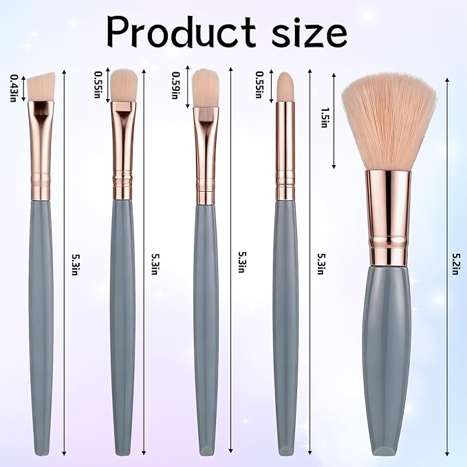 5 Pcs Mini Makeup Brushes, Travel Makeup Brush Set, Professional Cosmetic Brush with Case and Mirror, Portable Travel Size Make up-Brush, Complete Function Cosmetic Brushes Kit for Women (Blue)