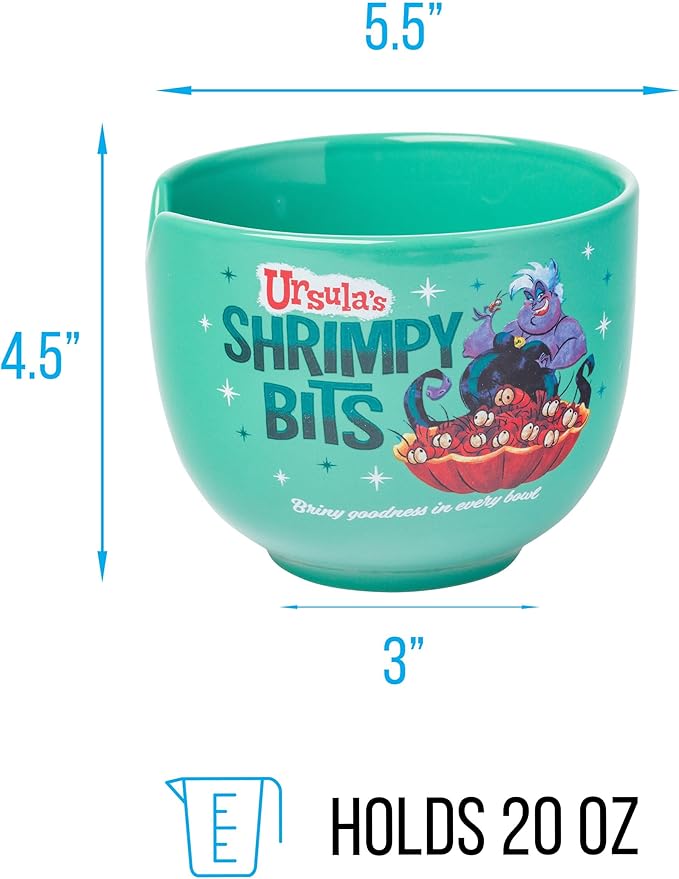 Silver Buffalo Disney Villains Little Mermaid Ursula's Shrimpy Bits Ceramic Ramen Noodle Rice Bowl with Chopsticks, Microwave Safe, 20 Ounces, Little Mermaid Ursula's Shrimpy Bits