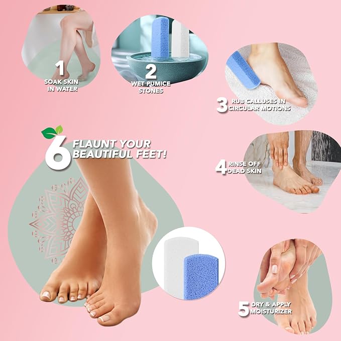 Earth & I Foot Stone Pumice 2 Grits (6 pcs) Heel Exfoliator for Feet, Pumice Stone Feet, Heel Scrubber, Pedicure Callus Remover, Pumice Sponge for feet, feet Scrubber, feet Dead Skin Remover