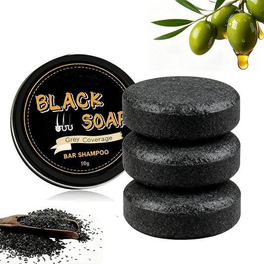 Gray Hair Reverse Bar Soap, Black Shampoo Bar for Hair & Beard Darkening, Herbal Black Soap for Men & Women Gray Hair Coverage, Deep Clean & Nourish the Scalp 3Pcs