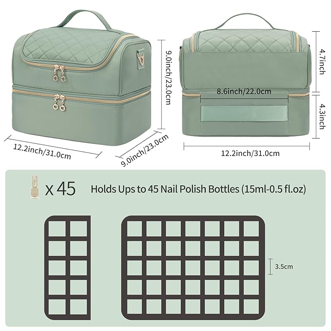 Nail Polish Organizer Case, Nail Supplies Storage Box Holds 45 Bottles Nail Polish & Nail Lamp, Travel Nail Tech Carrying Case, Nail Kit Bag For Nail Stuff & Manicure Tools