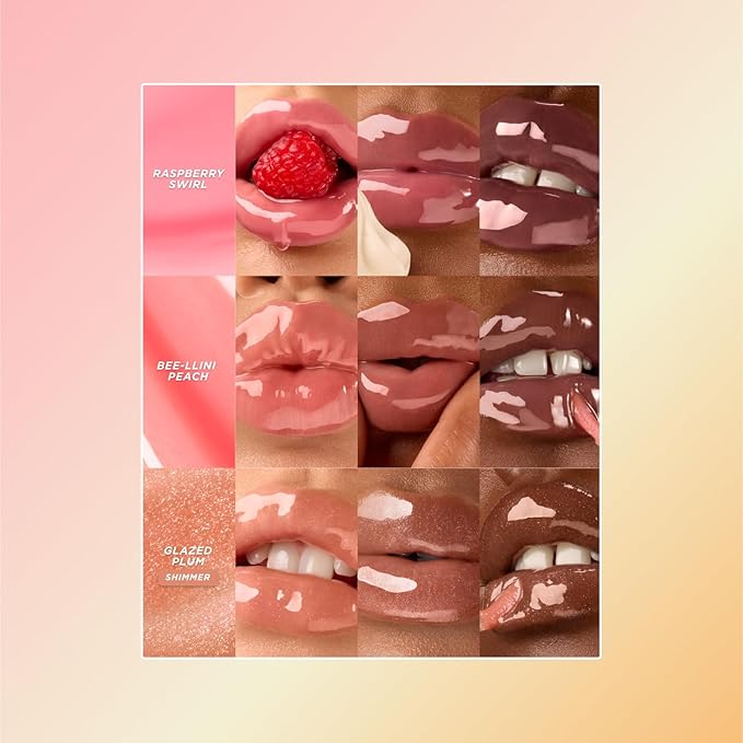 Gisou Honey Infused Hydrating Lip Oil, Nourishing Lip Moisturizer for Dry Lips, 0.27 fl oz (Bee-lini Peach)