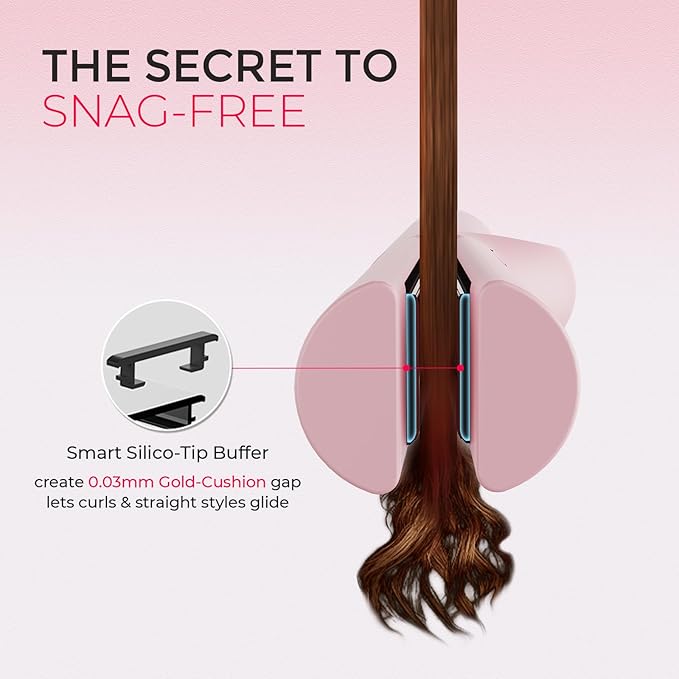 TYMO Airflow 2.0 Curling Iron Flat Iron - Hair Straightener and Curler 2 in 1, 1.25 Inch Curling Wand for Long Short Hair, Dual Voltage for Travel, 54 Million Ionic, Anti-Tangle, 5 Temps, Pink