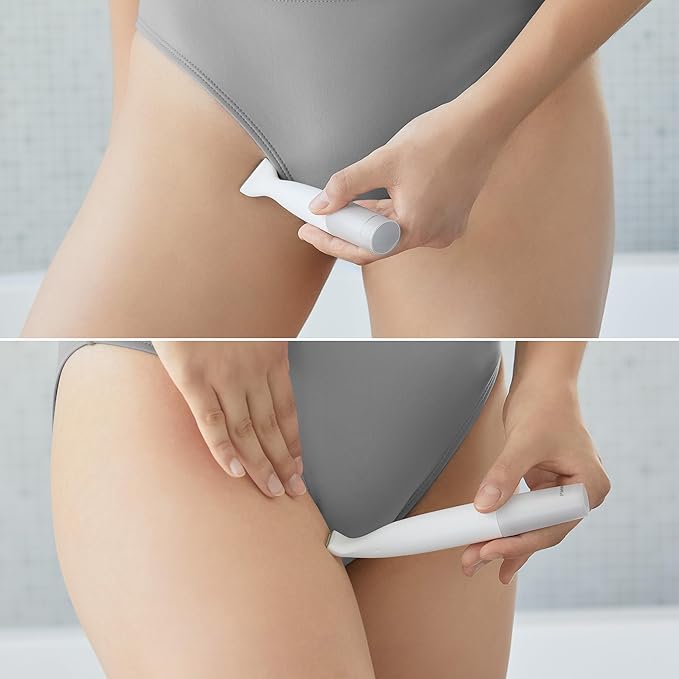 Panasonic Bikini Trimmer and Shaver for Women with 4 Attachments for Fast Easy Gentle Grooming in Intimate Areas, Use Wet/Dry, Electric Razor, Battery-Operated – ES-WV62-H (White/Silver)