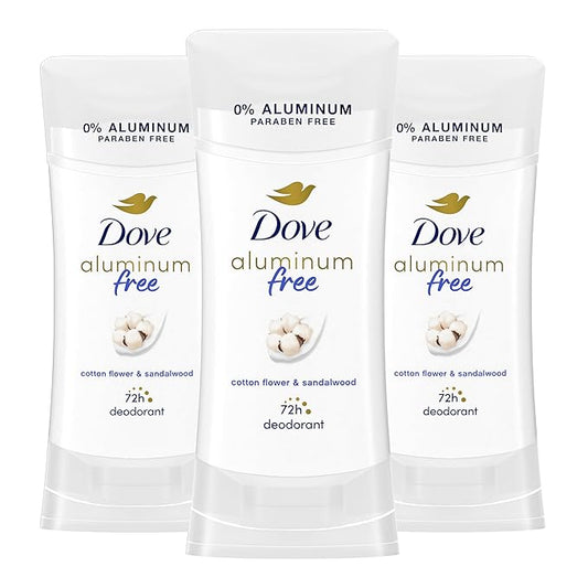 Dove Aluminum Free Deodorant for Women 3 Count Cotton Flower & Sandalwood 72 hour odor protection 2.6 oz