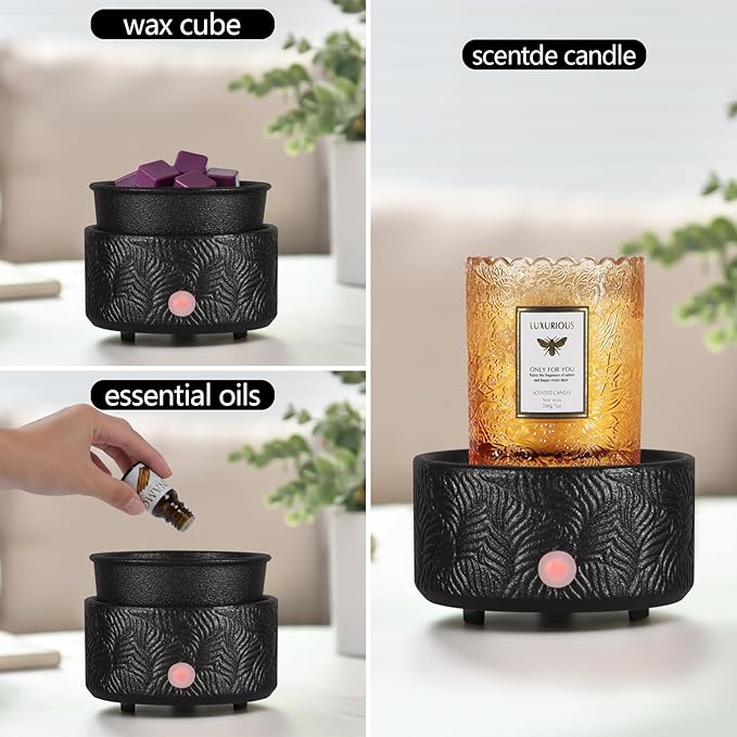 Electric Wax Melt Warmer 4-in-1 Candle Warmer for Scented Wax Melter Cute Ceramic Fragrance Wax Burner for Home Office Bedroom Deco Gift for Women Black