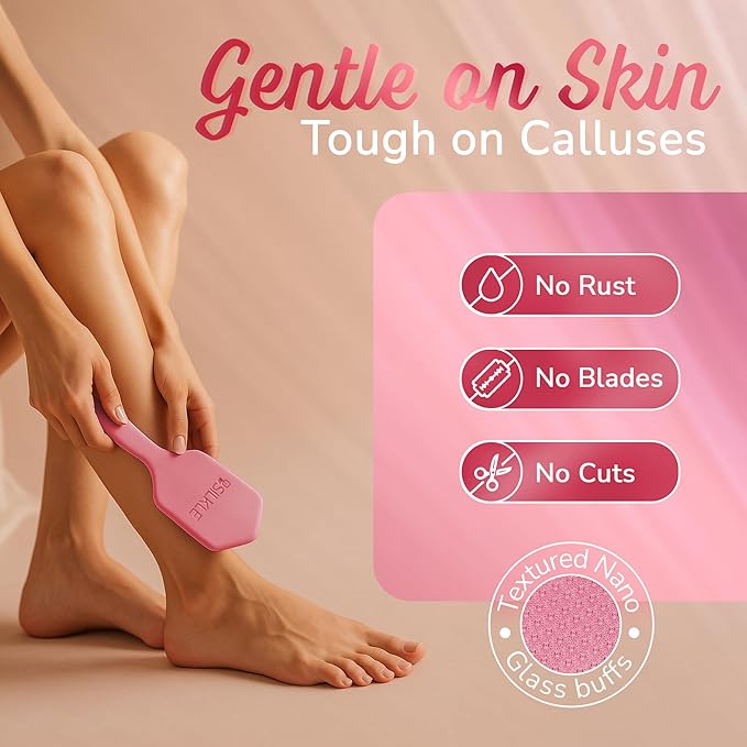 Silicone Foot Callus Remover - Nano Glass Foot File for Dead Skin and Cracked Heels - Callus Remover for Feet & Hard Skin - Ergonomic Foot Scrubber & Exfoliator for Soft, Smooth Feet - Pink