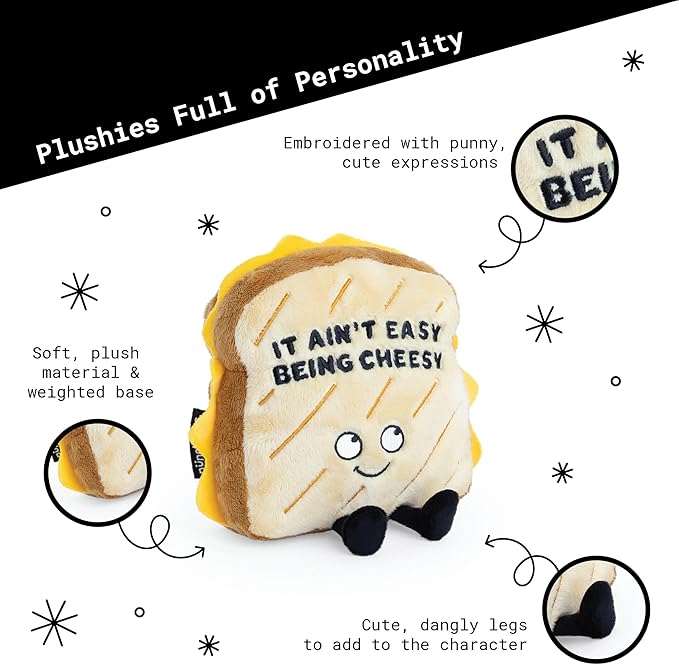 Punchkins Grilled Cheese Plushie - It Ain't Easy Being Cheesy Cute Grilled Cheese Plush, The Silly Gift, Food Plush Toy for Gifting