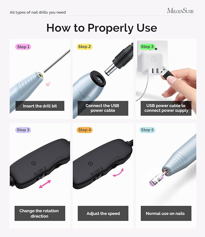 MelodySusie Pen-Shaped Portable USB Nail Drill, PC120I 20000RPM Electric Nail File with Compact Design for All Nail Care, Manicure Polishing, Shaping & Gel Removal at Home for Beginners