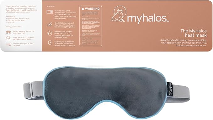 MyHalos® Heated Eye Mask for Dry Eyes - Steam Warm Compress for Eyes - Remove Styes, Chalazion Therapy Warming and Heating Pad Hot Compress - Moist Heat Mask for Blepharitis & MGD