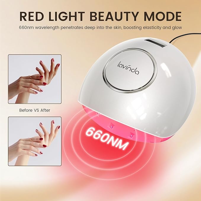 Lavinda 2-in-1 UV LED Nail Lamp with Red Light Skincare, 54W UV Light for Gel Polish Nails, Professional Fast Curing Nail Dryer with Auto Sensor & 4+2 Timer Settings, Nail Art Tools for Salon Home Use